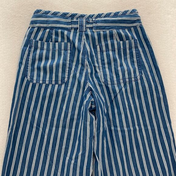 American Eagle Wide Leg Ankle Pants Women's 6 Blue White Striped Tie Waist Beach - Picture 11 of 13